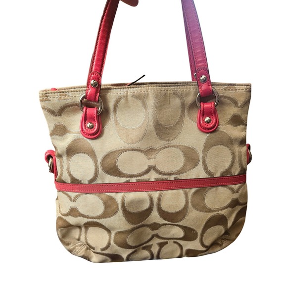 Coach Signature C Monogram Tote Bag Pink Leather Trim - Picture 4 of 4